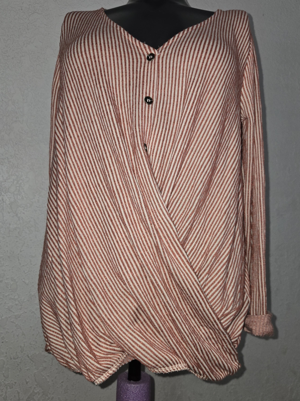 NWT Blu Pepper Striped Faux Wrap Button-Up Tunic Top - Size Small